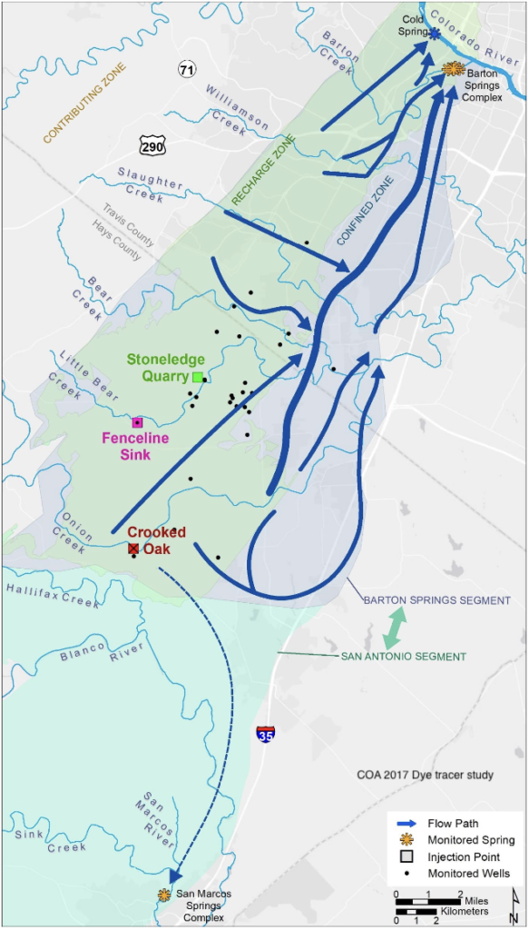 Map of dye trace flow